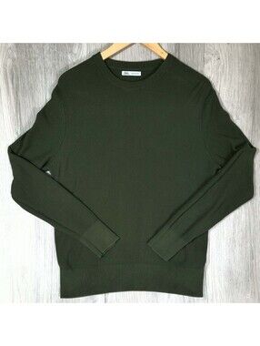 Zara Knit Crewneck Sweater Olive Green Men’s Small Waffle Rib Bulgaria #14